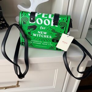 BESSIE LONDON Green Black Spell Book Witch Bag Backpack Halloween Novelty NEW